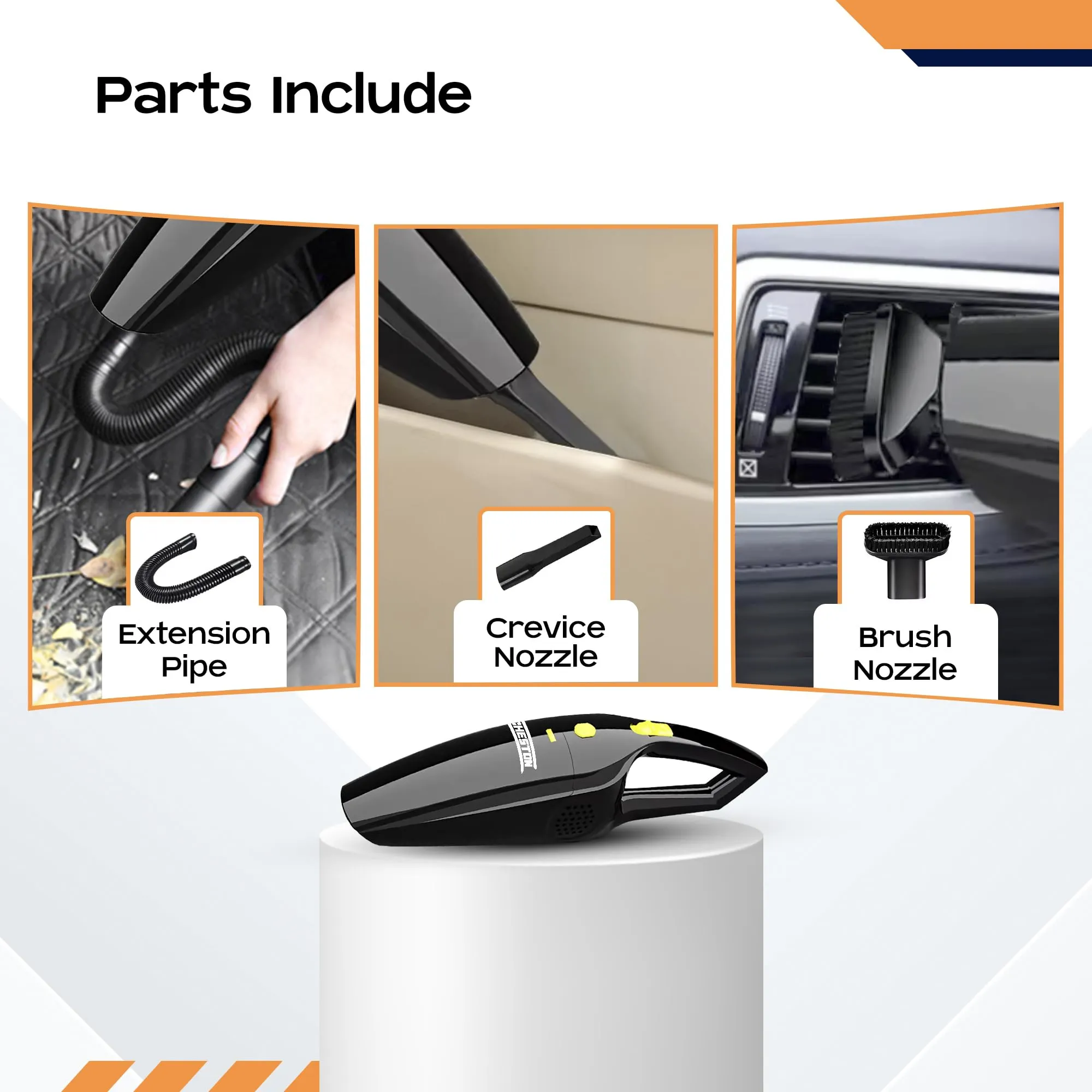 CARBINIC x Cheston Vacuum Cleaner Portable Handheld Interior Mini Vacuum 100W | 4.5m Cord HEPA Filter 4 Nozzle & Accessories | 12V DC Car Seat 3500pa  Suction 3 Attachments | Carry Bag | Black