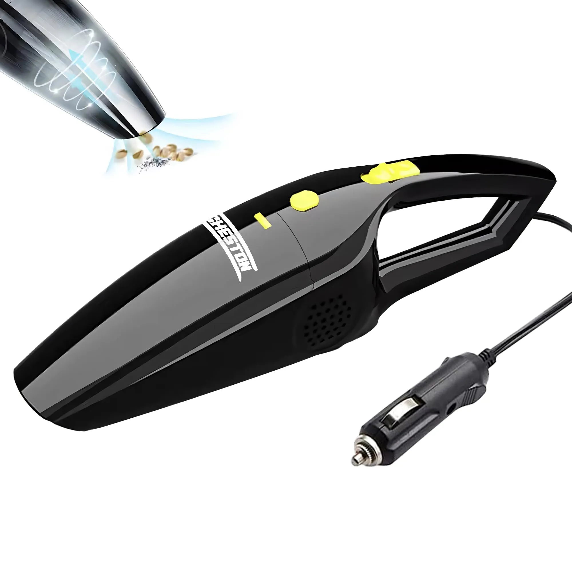 CARBINIC x Cheston Vacuum Cleaner Portable Handheld Interior Mini Vacuum 100W | 4.5m Cord HEPA Filter 4 Nozzle & Accessories | 12V DC Car Seat 3500pa  Suction 3 Attachments | Carry Bag | Black