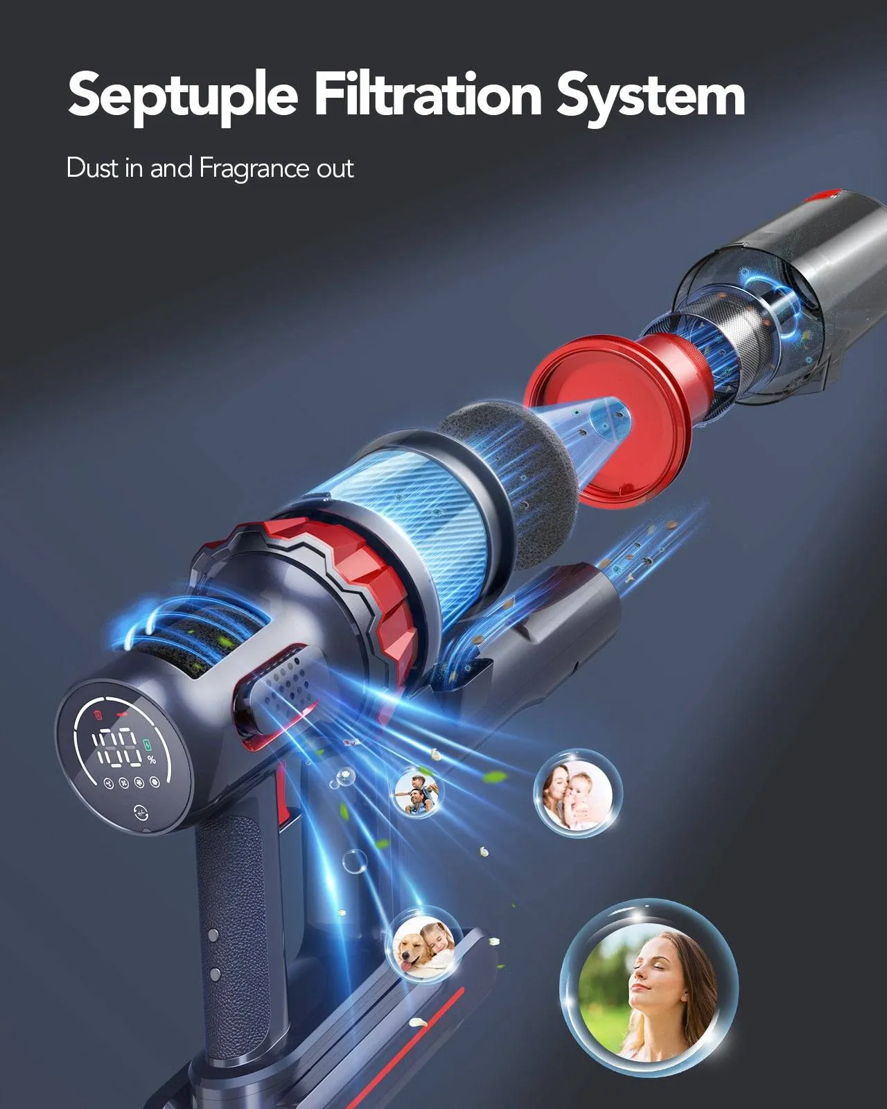 Cordless Vacuum Cleaner Built-in Aromatherapy Function 33Kpa 400W Touch Screen 50 Mins