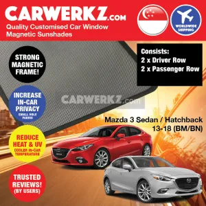 Customised Window Magnetic Sunshades for Mazda 3 Axela 2013-2018 3rd Generation (BM BN) Japan Sedan Hatchback