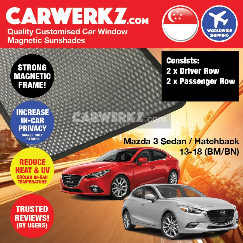 Customised Window Magnetic Sunshades for Mazda 3 Axela 2013-2018 3rd Generation (BM BN) Japan Sedan Hatchback