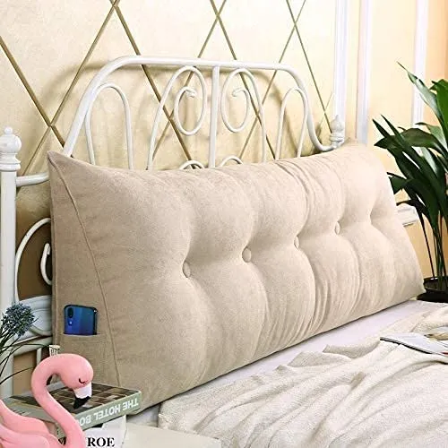 INDIAN DECOR 803027 Classic Supersoft Cushions Double Head Triangular Pillow Sofa Back Soft Pack Bed Large Protection Waist (Color : Beige, Size : 150×21×50cm)