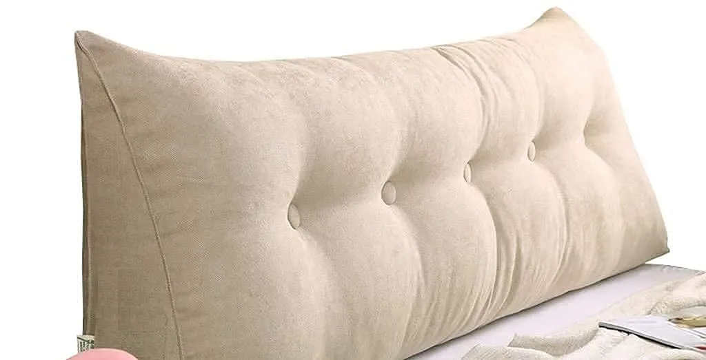 INDIAN DECOR 803027 Classic Supersoft Cushions Double Head Triangular Pillow Sofa Back Soft Pack Bed Large Protection Waist (Color : Beige, Size : 150×21×50cm)