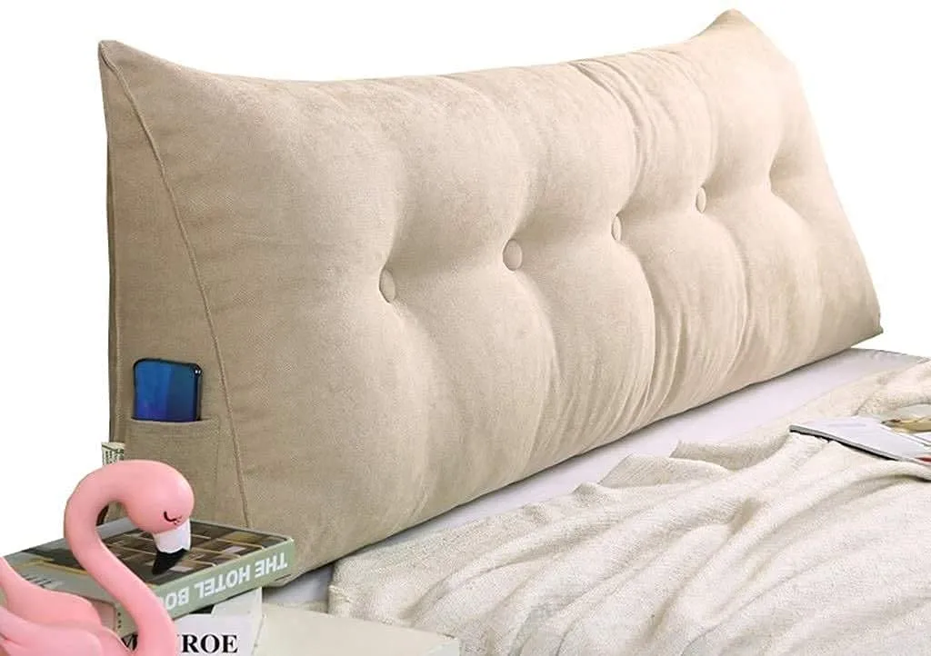 INDIAN DECOR 803027 Classic Supersoft Cushions Double Head Triangular Pillow Sofa Back Soft Pack Bed Large Protection Waist (Color : Beige, Size : 150×21×50cm)