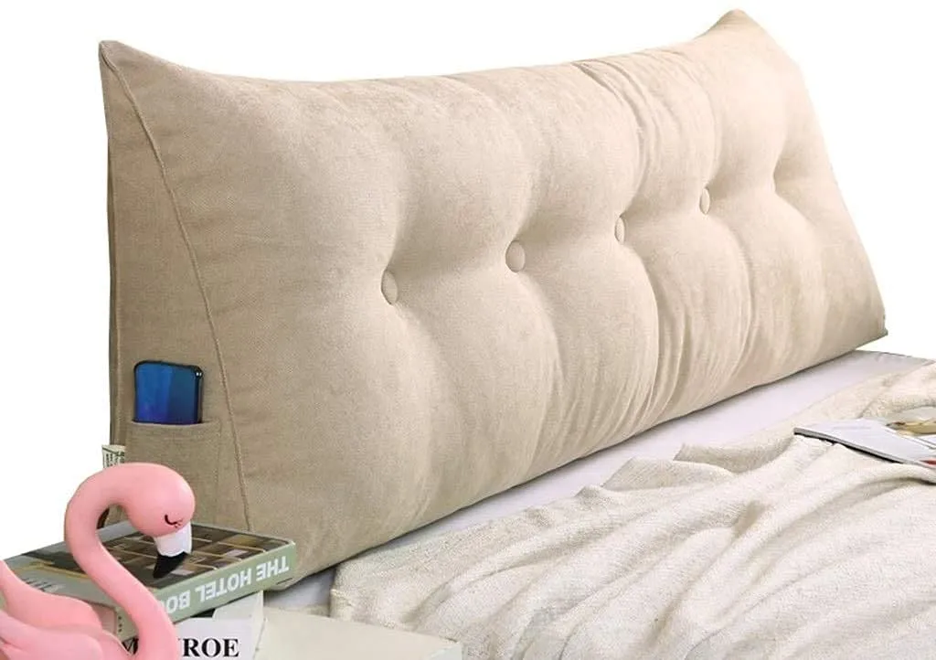 INDIAN DECOR 803027 Classic Supersoft Cushions Double Head Triangular Pillow Sofa Back Soft Pack Bed Large Protection Waist (Color : Beige, Size : 150×21×50cm)