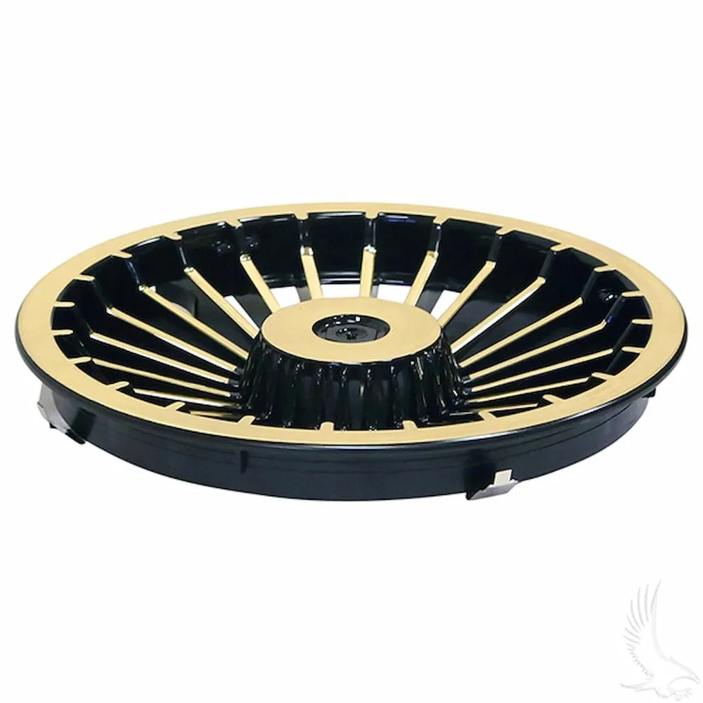 Universal 8" Golf Cart Hub Cap- Turbine Black/Gold | RHOX
